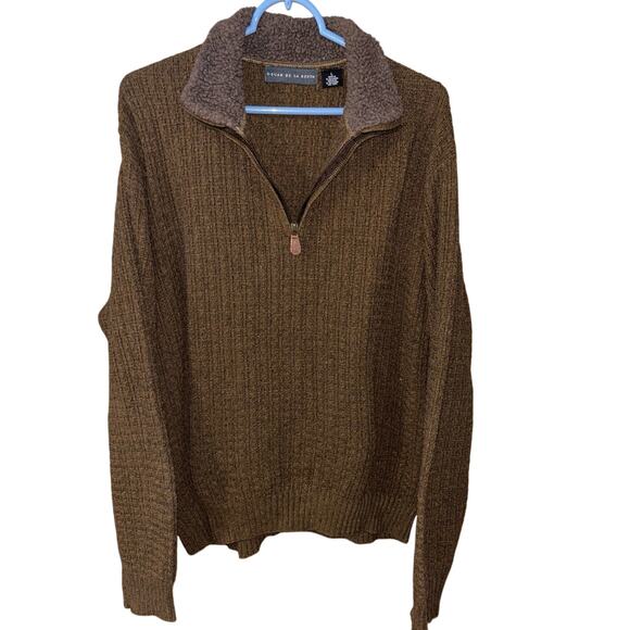 Oscar de La Renta men’s brown Sherpa collar quarter-zip sweater (size large) - Picture 1 of 5